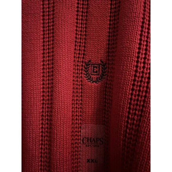 CHAPS RALPH LAUREN Men's RED Crew Neck Cotton Cable-Knit Sweater XXL NWT